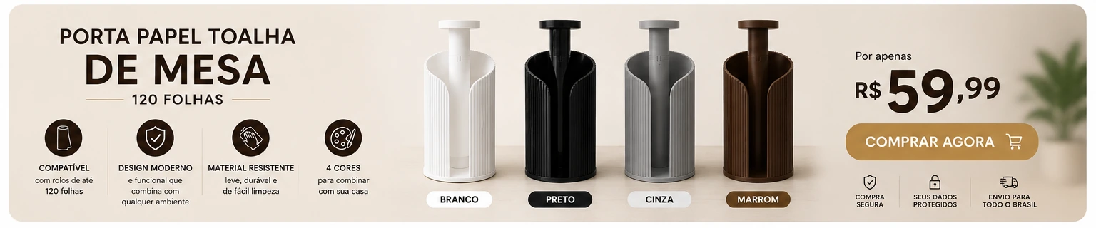 Porta Papel Toalha de Mesa 120 folhas em quatro cores por R$ 59,99.